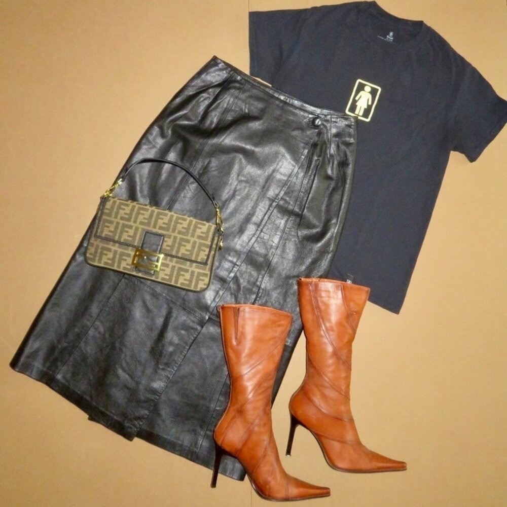 Women's Vintage Daniel Hechter Paris 100% Genuine Leather Skirt Sz 10